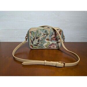 VINTAGE Spartina 449 Floral Embroidered Linen Leather Crossbody Bag Damaged